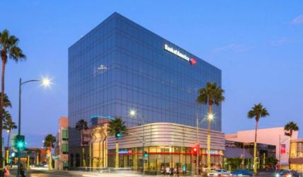 Bank of America Building Beverly Hills exterior with floor-to-ceiling windows and modern architecture