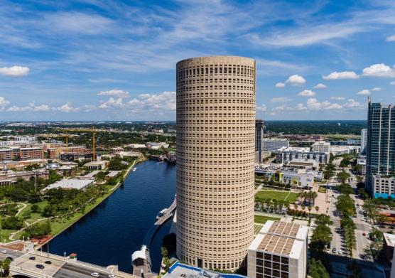 Rivergate Tower downtown Tampa skyline view with Tampa Bay and urban landscape